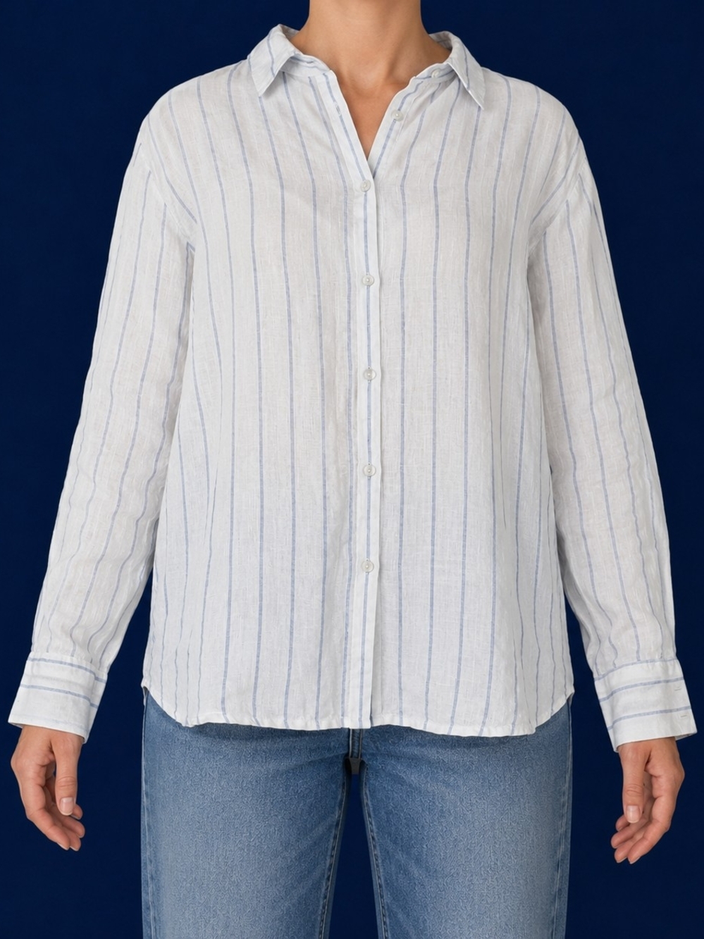 Joie 100% Linen Blue & White Striped Button-Down Shirt Size L